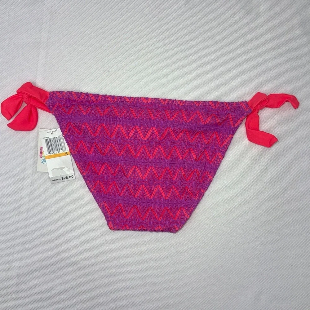 Hula‎ Honey Color ID Crochet Bikini Bottom Purple Coral Pink Side Tie NWT Size M